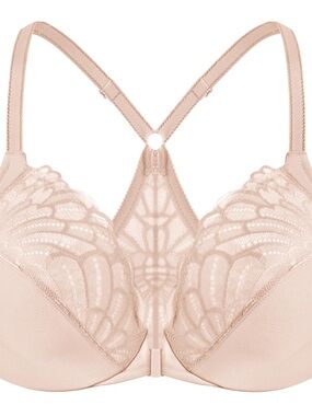 Meleneca-Lace Trim Front-Close Racerback Bra - Blush-38F